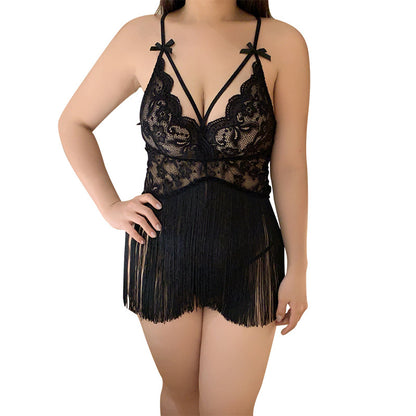 Pure Desire See-through Temptation Tassel Plus Size Nightdress Backless Nightgown
