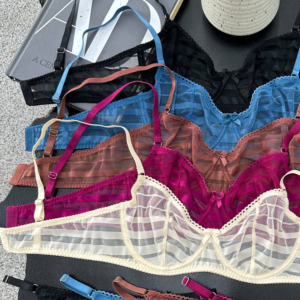 Sexy Ladies Bra Set Thin Lace Striped Underwear