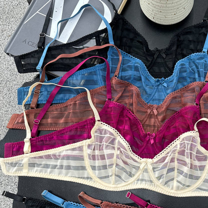 Sexy Ladies Bra Set Thin Lace Striped Underwear