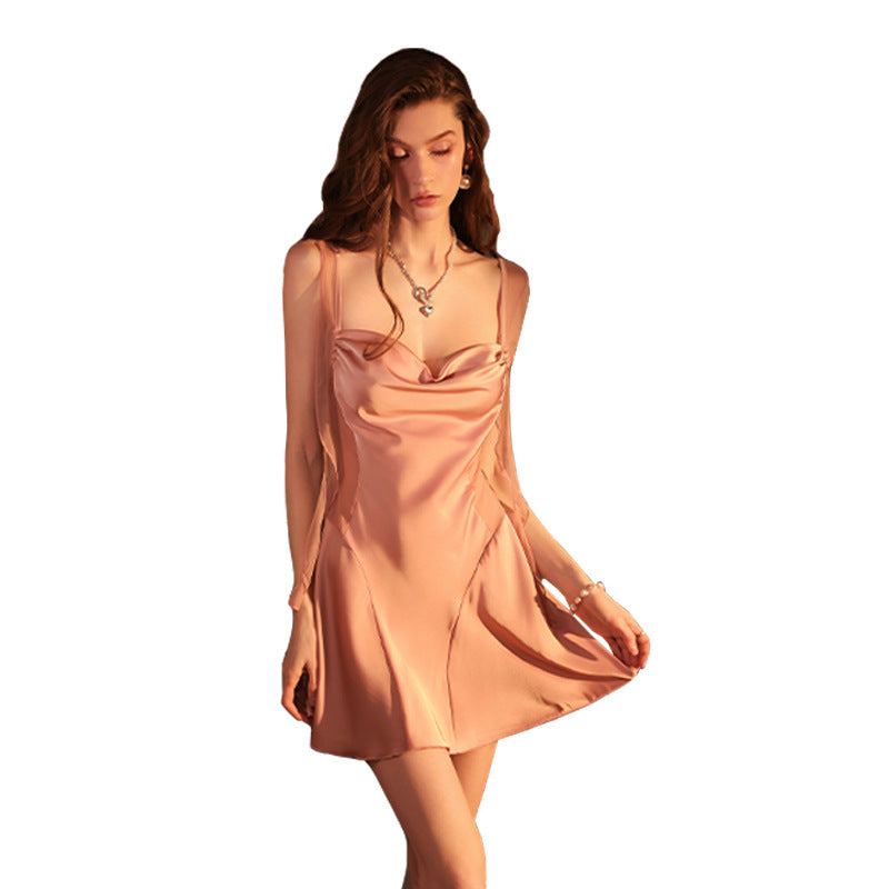 Seductive Satin Nightdress Deep V Backless Fully showcasing a sense of sophistication