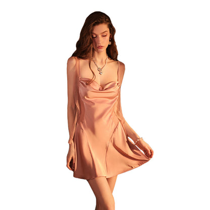 Seductive Satin Nightdress Deep V Backless Fully showcasing a sense of sophistication