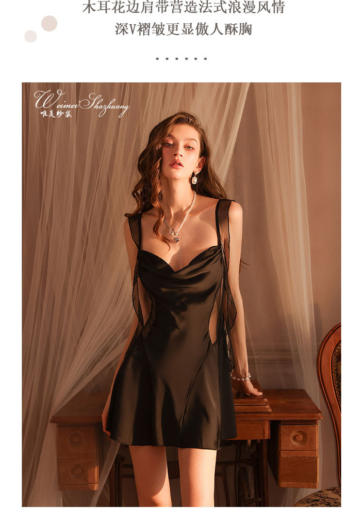 Seductive Satin Nightdress Deep V Backless Fully showcasing a sense of sophistication