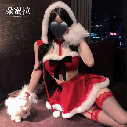 Sexy lingerie with red pom-poms Christmas uniform