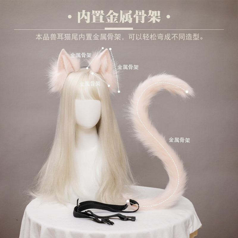 Cute Cat Ear and Tail Set Realistic Plush Handmade Texture