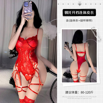 European and American Style One-Piece Lingerie Deep V Gathered Bold Design
