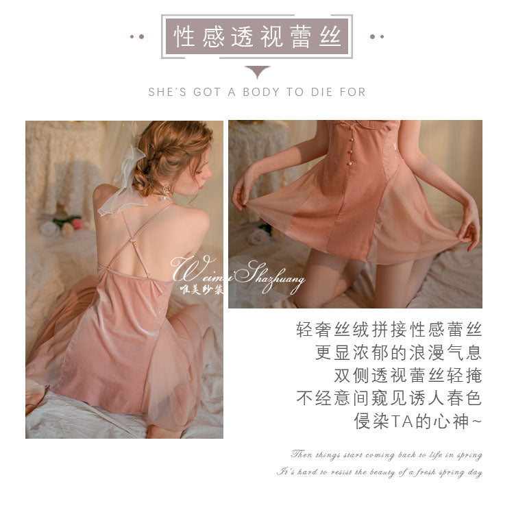 Sexy see-through seductive camisole dress lace nightdress