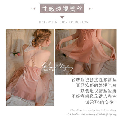 Sexy see-through seductive camisole dress lace nightdress