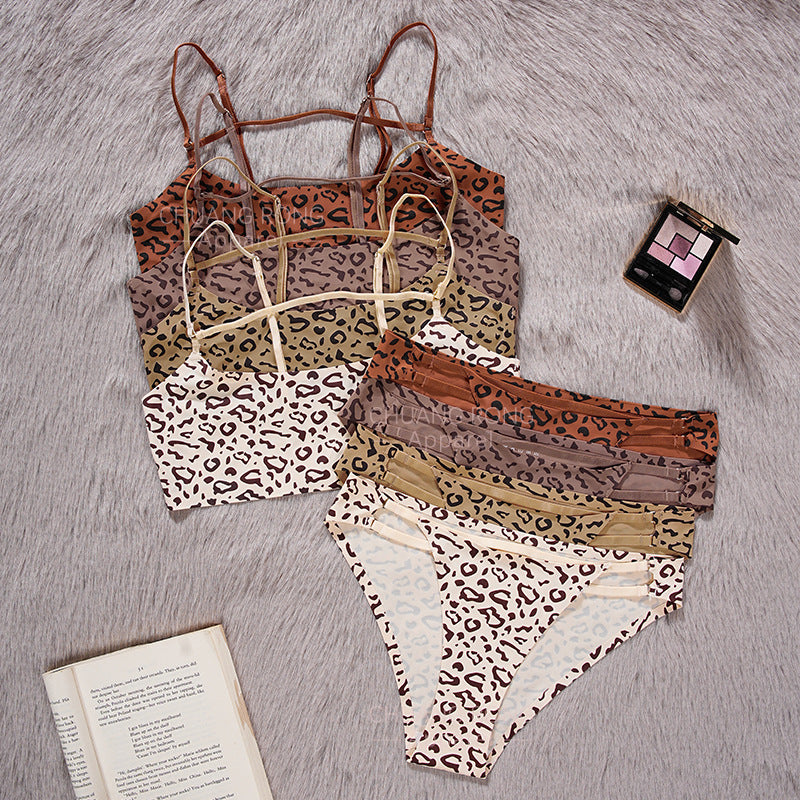 Leopard Print Plus Size Adjustable Bra, Beautiful Back, Gathered, Sexy Seamless