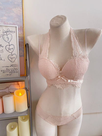 Halter Neck Beauty Back Bra Set Small Chest Gathering Pure Desire Sexy