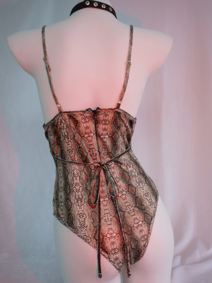 Catwoman Patent Leather Backless Leopard Print Hanging Neck Bodysuit