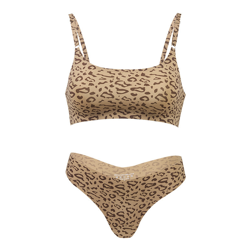 Plus Size Sexy Bra Set Seamless Wireless Small Chest Push-Up Leopard Print Lingerie