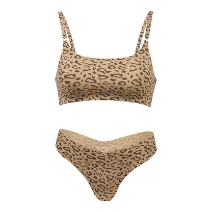 Plus Size Sexy Bra Set Seamless Wireless Small Chest Push-Up Leopard Print Lingerie