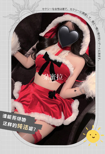 Sexy lingerie with red pom-poms Christmas uniform