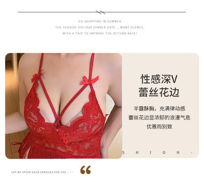 Pure Desire See-through Temptation Tassel Plus Size Nightdress Backless Nightgown