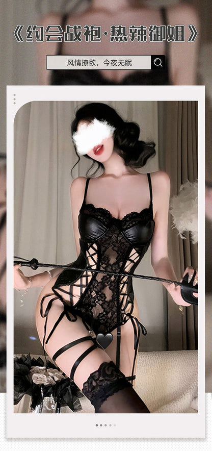 European and American Style One-Piece Lingerie Deep V Gathered Bold Design