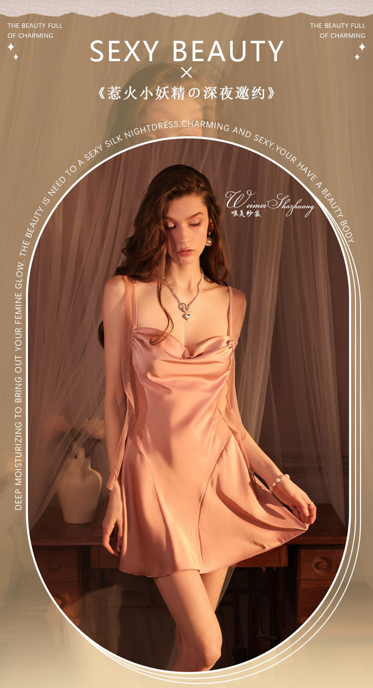 Seductive Satin Nightdress Deep V Backless Fully showcasing a sense of sophistication