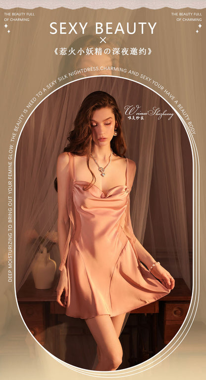 Seductive Satin Nightdress Deep V Backless Fully showcasing a sense of sophistication
