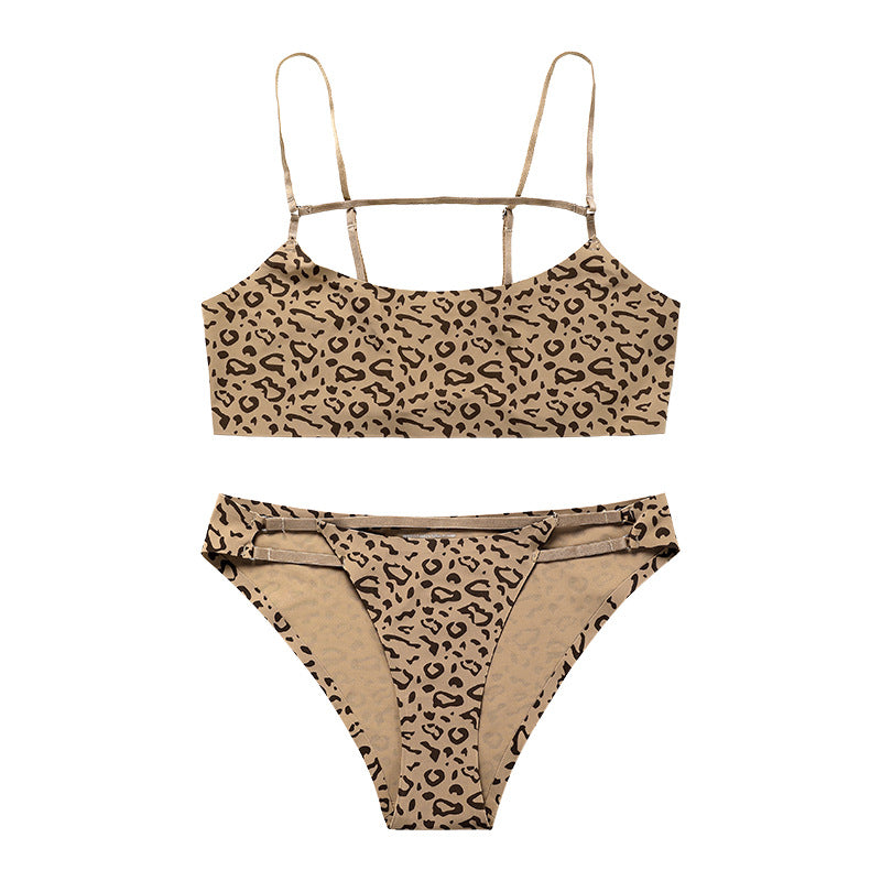 Leopard Print Plus Size Adjustable Bra, Beautiful Back, Gathered, Sexy Seamless