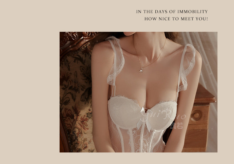 Light Luxury Sexy See-through Mesh with Steel Ring Chest Pad Nightdress