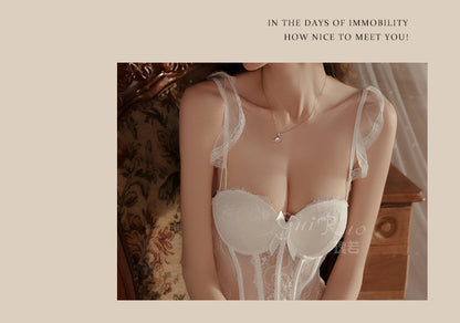 Light Luxury Sexy See-through Mesh with Steel Ring Chest Pad Nightdress