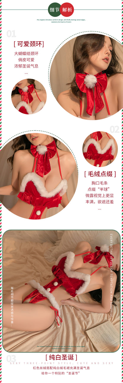 Sexy One-Piece Christmas Costume Role Play Hot Passion Open-Crotch Uniform