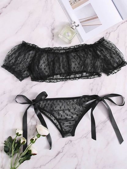 Plus Size Non-Slip Off-Shoulder Tube Top Lace Sexy Lingerie Set