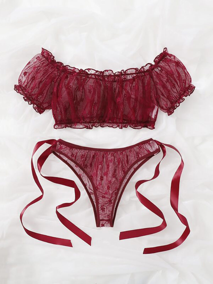 Plus Size Non-Slip Off-Shoulder Tube Top Lace Sexy Lingerie Set