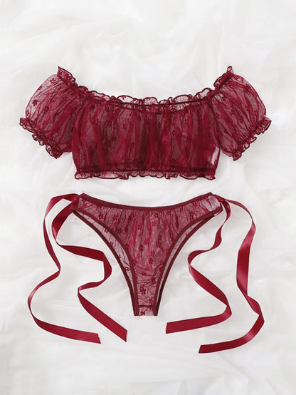 Plus Size Non-Slip Off-Shoulder Tube Top Lace Sexy Lingerie Set