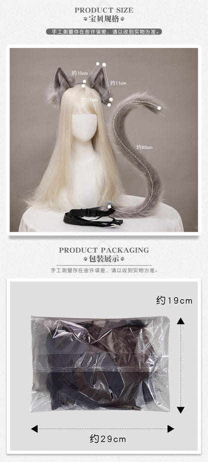 Cute Cat Ear and Tail Set Realistic Plush Handmade Texture