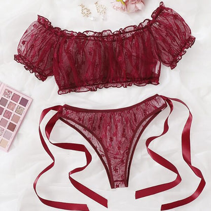 Plus Size Non-Slip Off-Shoulder Tube Top Lace Sexy Lingerie Set