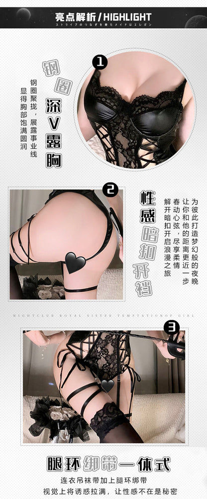 European and American Style One-Piece Lingerie Deep V Gathered Bold Design