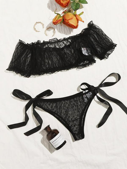 Plus Size Non-Slip Off-Shoulder Tube Top Lace Sexy Lingerie Set