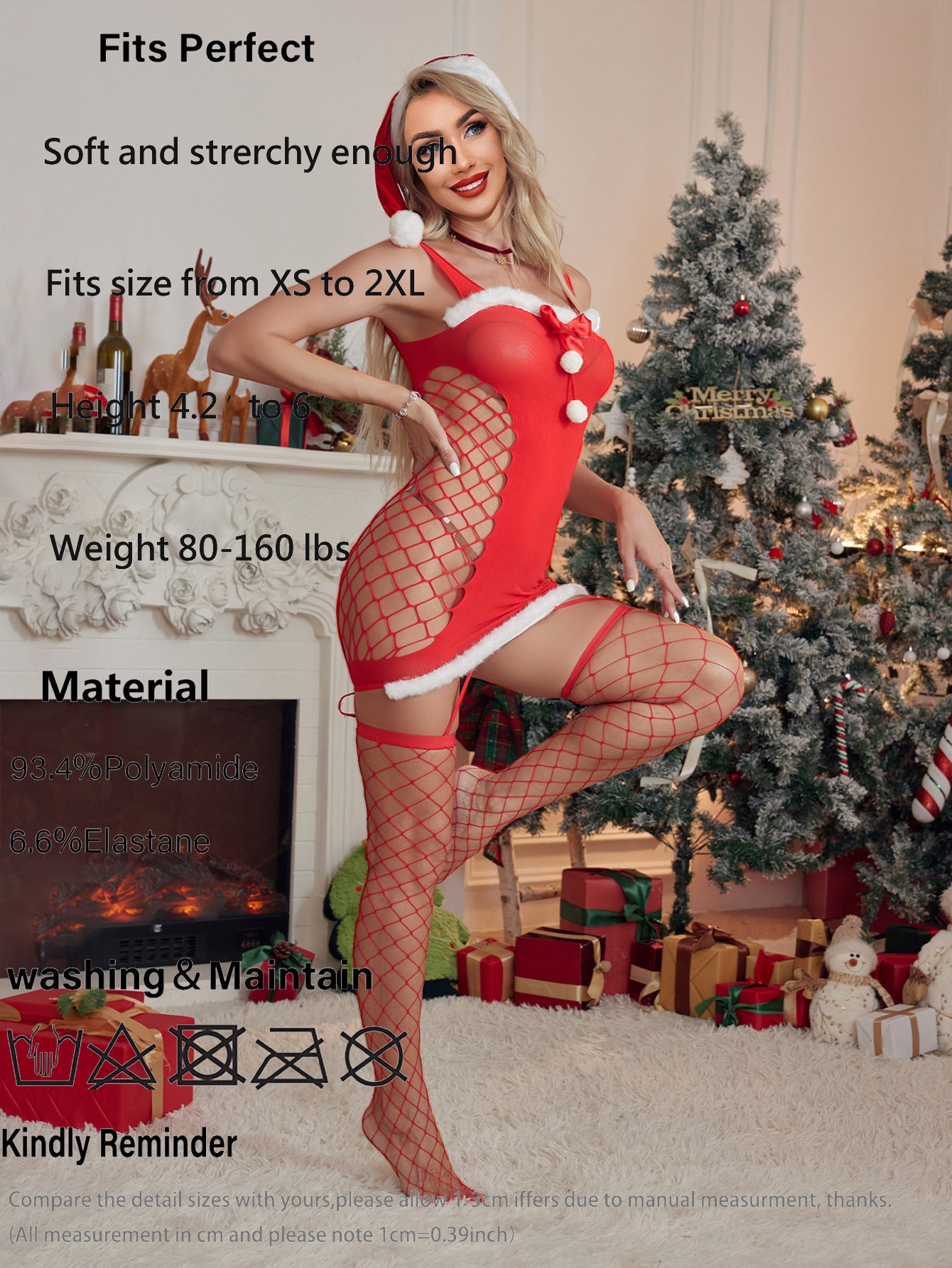 Sexy Christmas Outfit Plush Bodycon Lingerie Mesh Dress