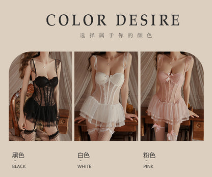 Light Luxury Sexy See-through Mesh with Steel Ring Chest Pad Nightdress