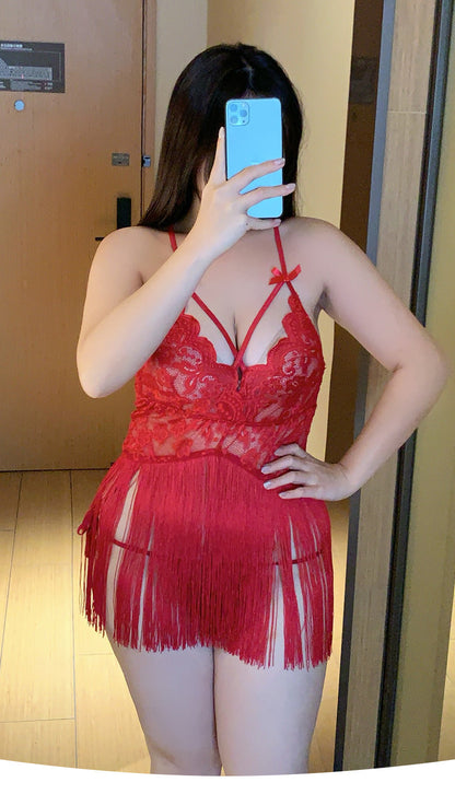 Pure Desire See-through Temptation Tassel Plus Size Nightdress Backless Nightgown