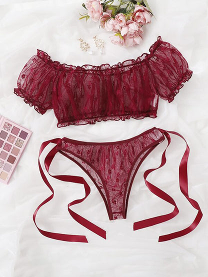 Plus Size Non-Slip Off-Shoulder Tube Top Lace Sexy Lingerie Set