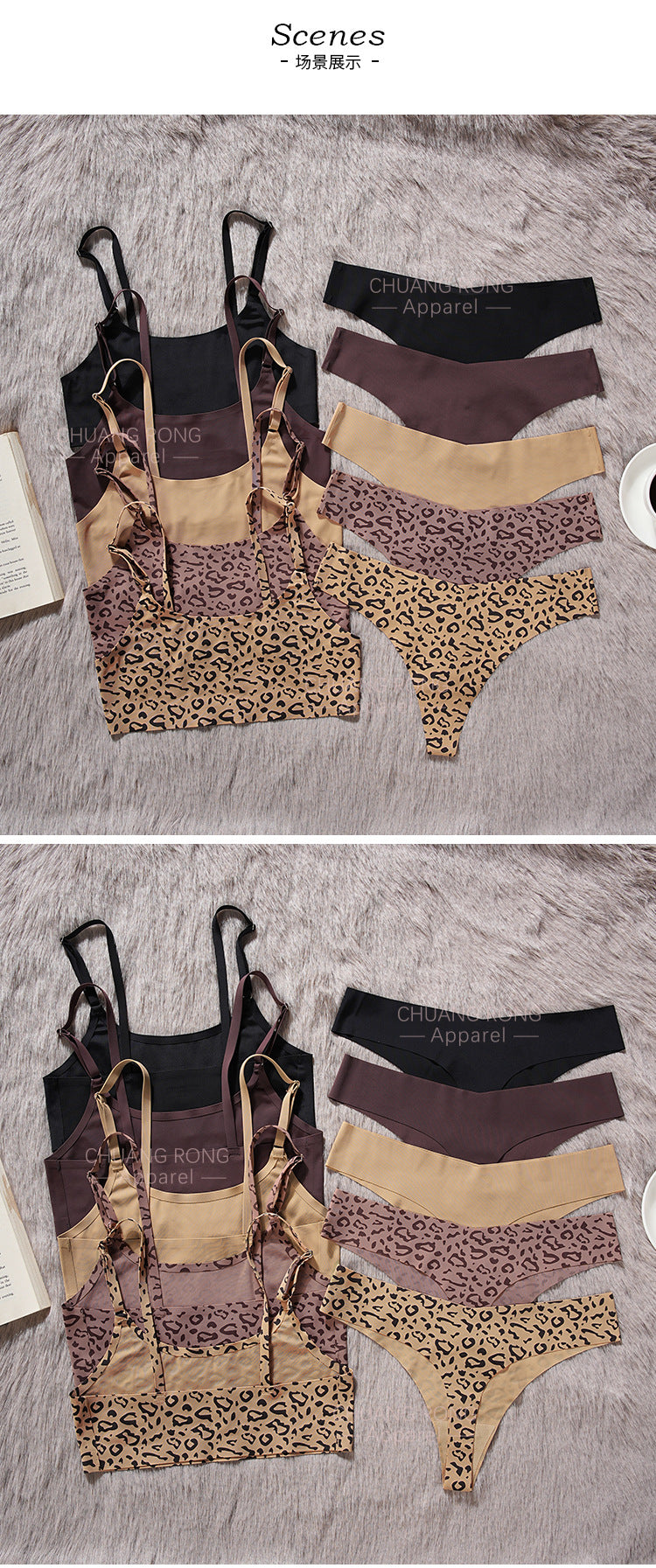 Plus Size Sexy Bra Set Seamless Wireless Small Chest Push-Up Leopard Print Lingerie