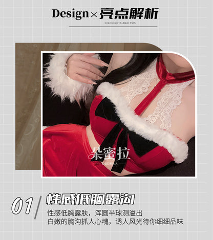 Sexy lingerie with red pom-poms Christmas uniform