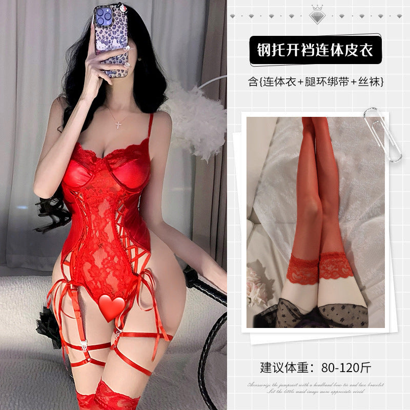 European and American Style One-Piece Lingerie Deep V Gathered Bold Design