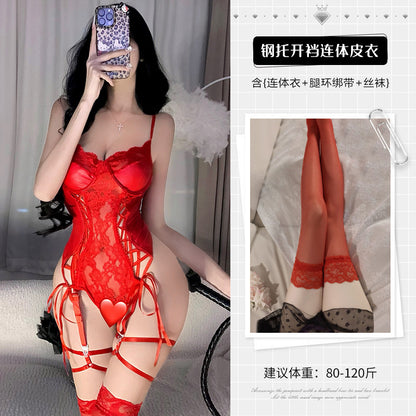 European and American Style One-Piece Lingerie Deep V Gathered Bold Design