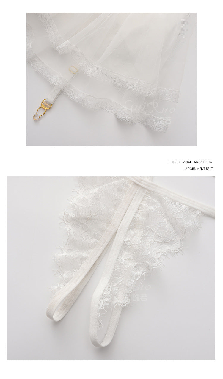 Light Luxury Sexy See-through Mesh with Steel Ring Chest Pad Nightdress