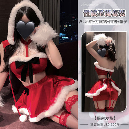 Sexy lingerie with red pom-poms Christmas uniform