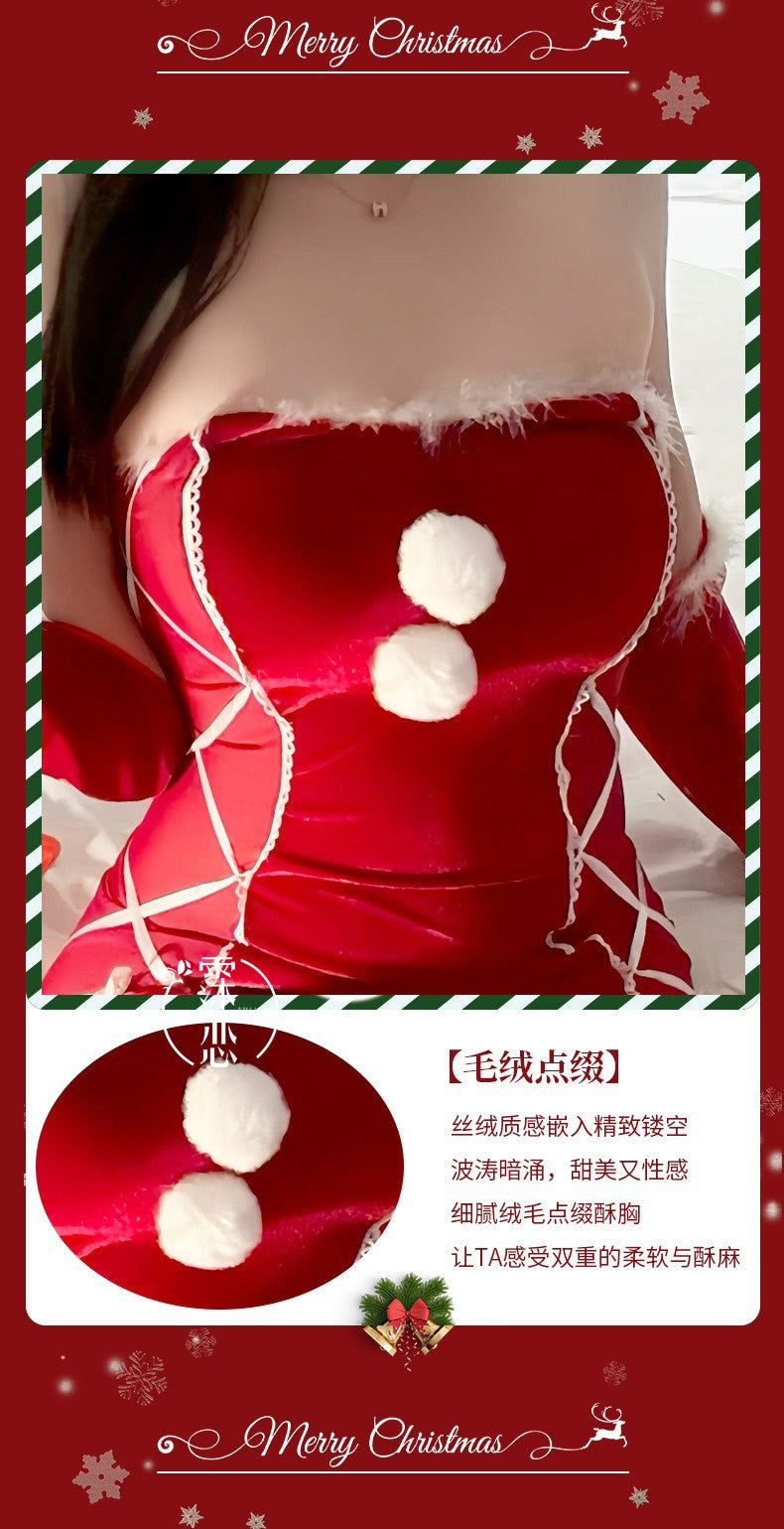 Sexy Lingerie Christmas Bodycon Tight-Fitting Uniform Sweetheart Pure Desire Strapless Velvet Christmas Set