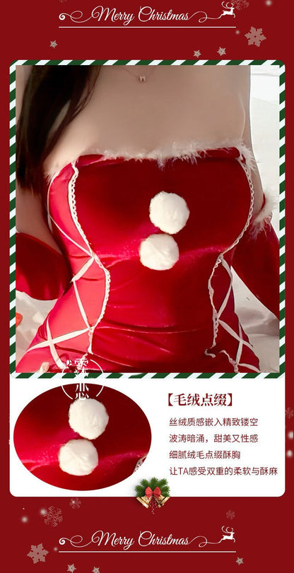 Sexy Lingerie Christmas Bodycon Tight-Fitting Uniform Sweetheart Pure Desire Strapless Velvet Christmas Set