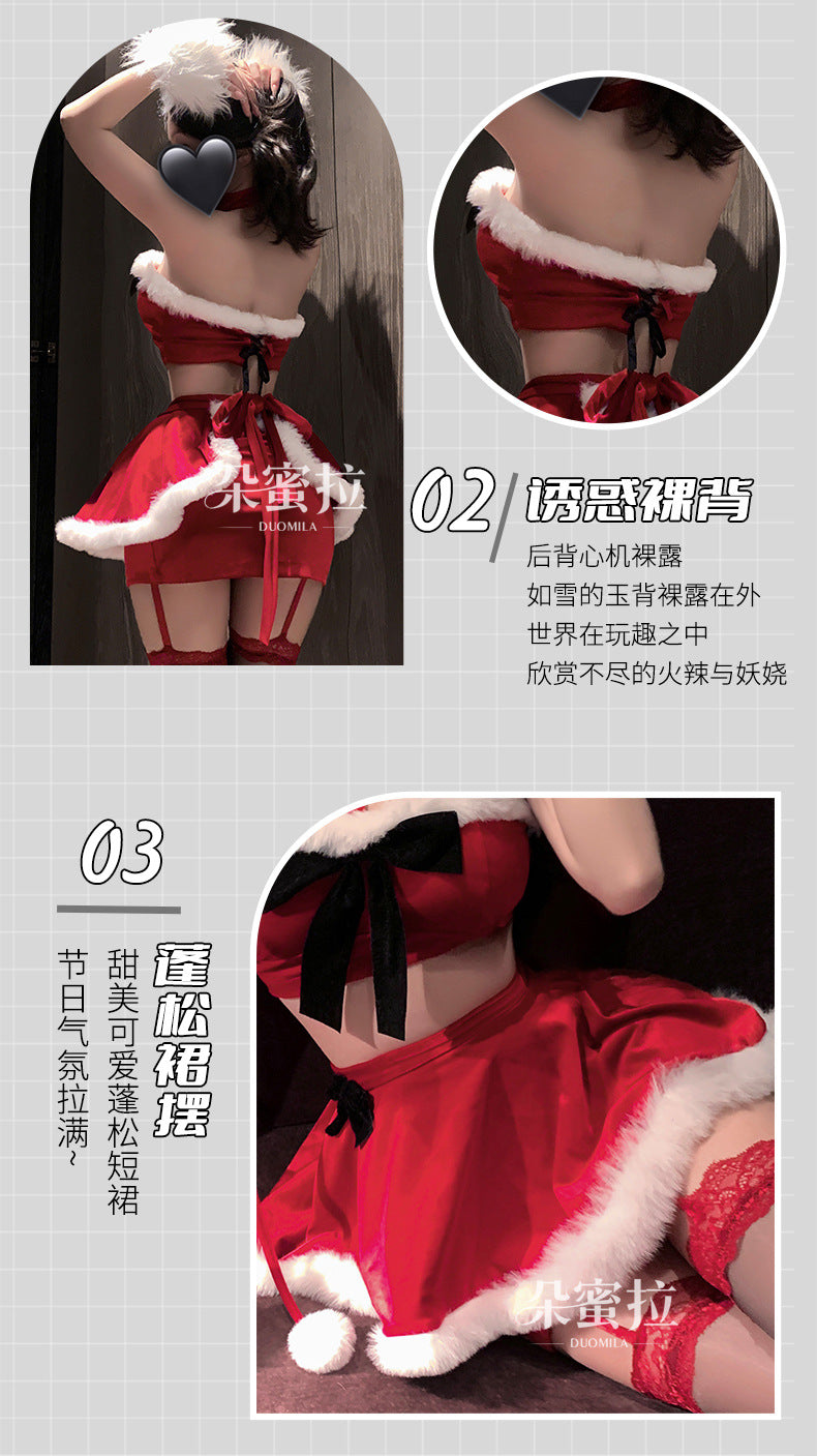 Sexy lingerie with red pom-poms Christmas uniform