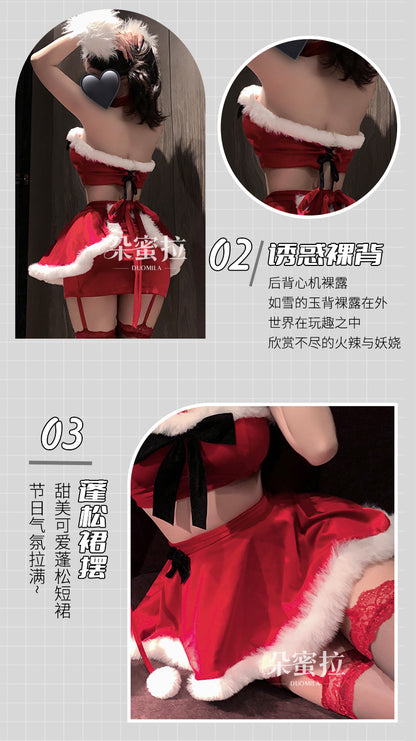 Sexy lingerie with red pom-poms Christmas uniform