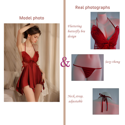 Summer Ice Silk Backless Butterfly Camisole Pajamas
