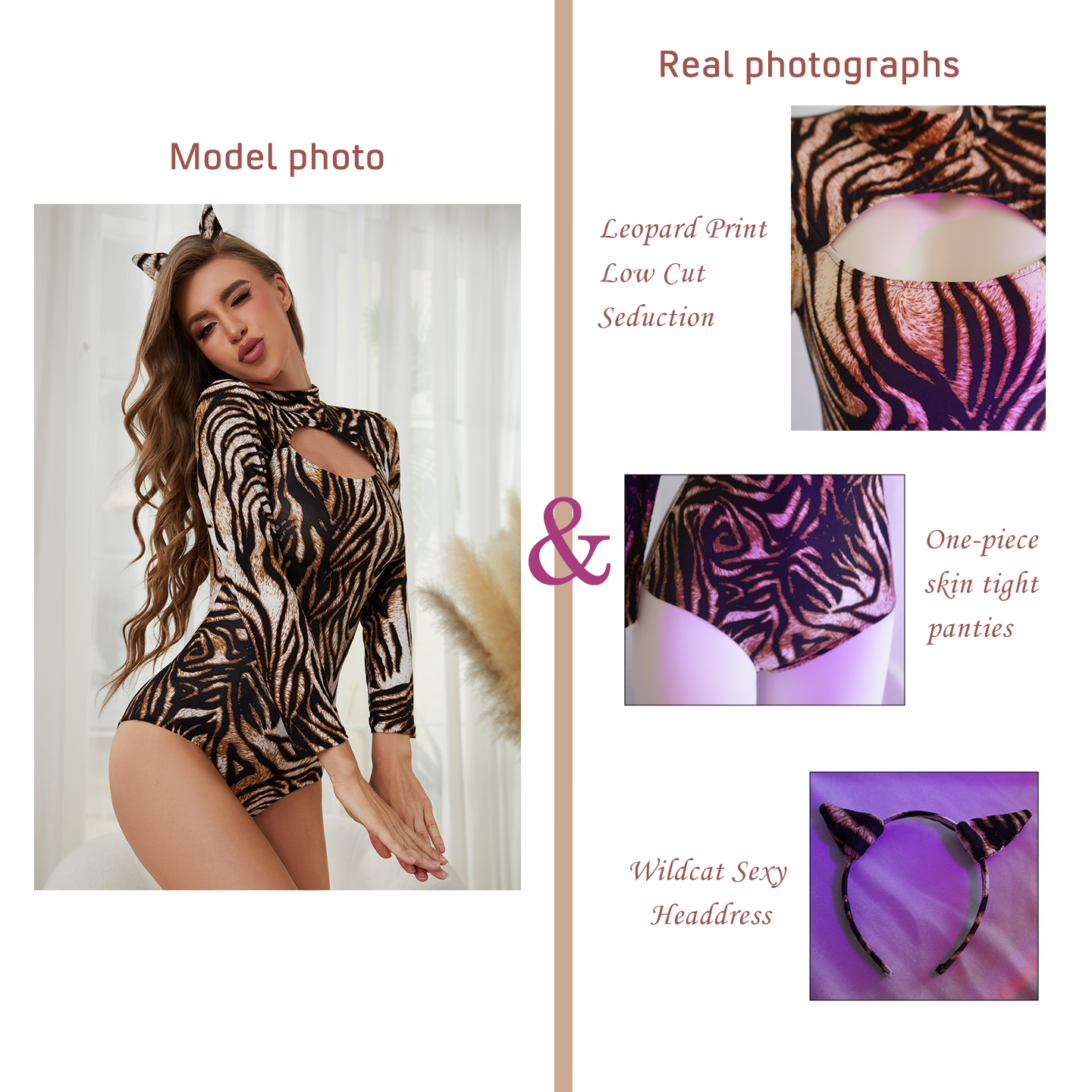 Mono de manga larga con estampado de leopardo hueco salvaje