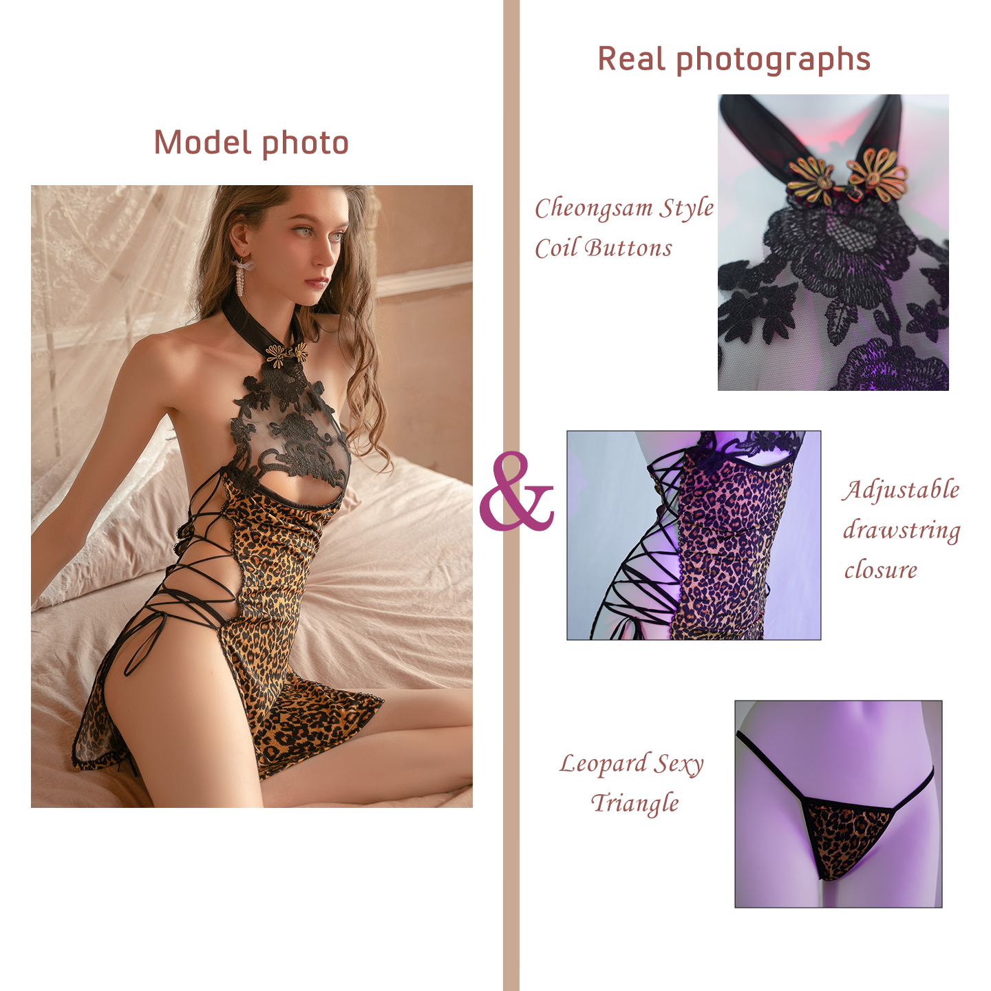 Qipao hueco de encaje con estampado de leopardo salvaje