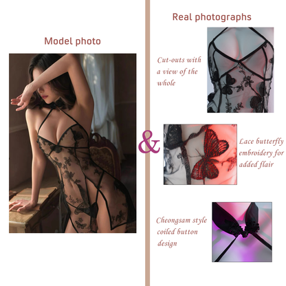 Sexy Pajamas Vintage Cheongsam Butterfly Dress